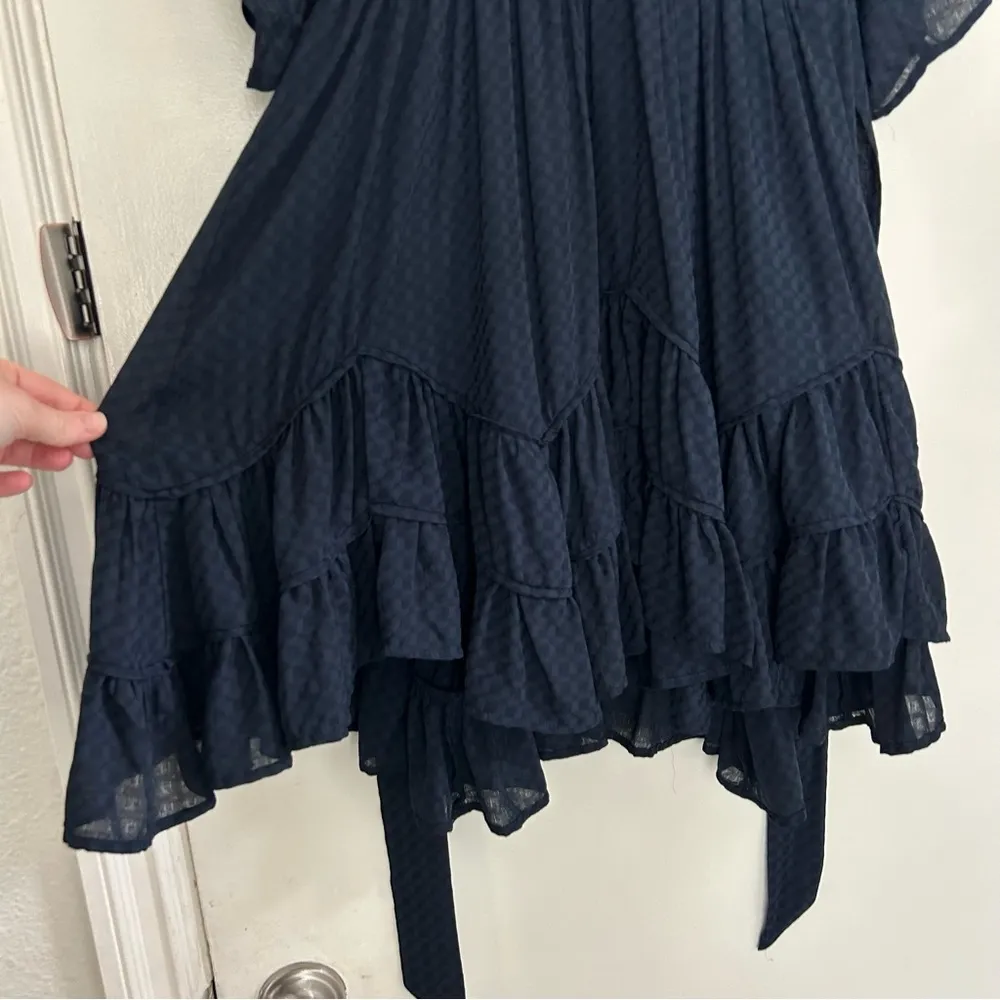 Blue Tie Back Short Sleeve Flowy Cocktail Dress M - Image 3