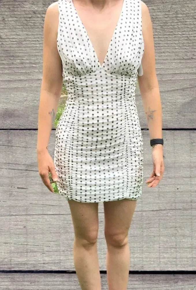 Love…Ady Ruched Polka Dot Mini Dress Scrunch White - Image 2