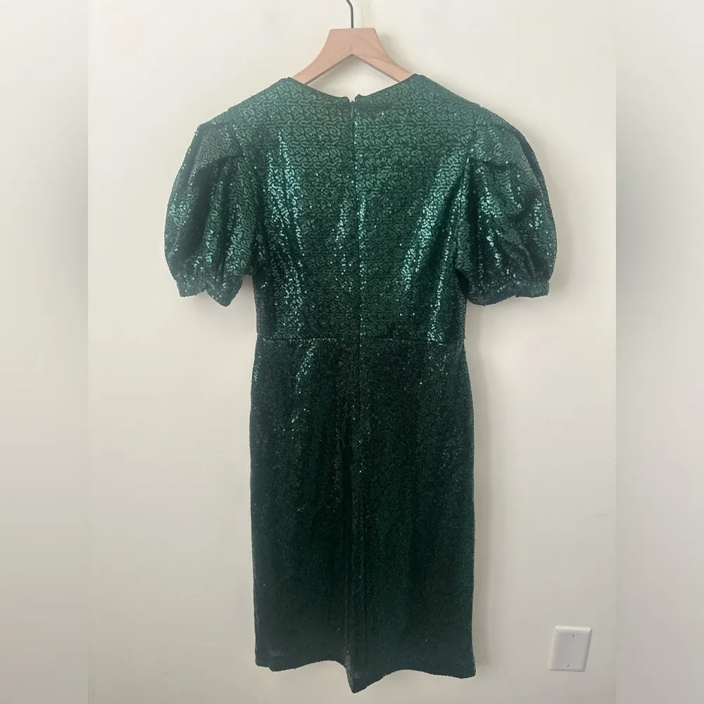Rachel Parcell Bias Sequin Short Puff Sleeve Dress Green Medium - Image 5
