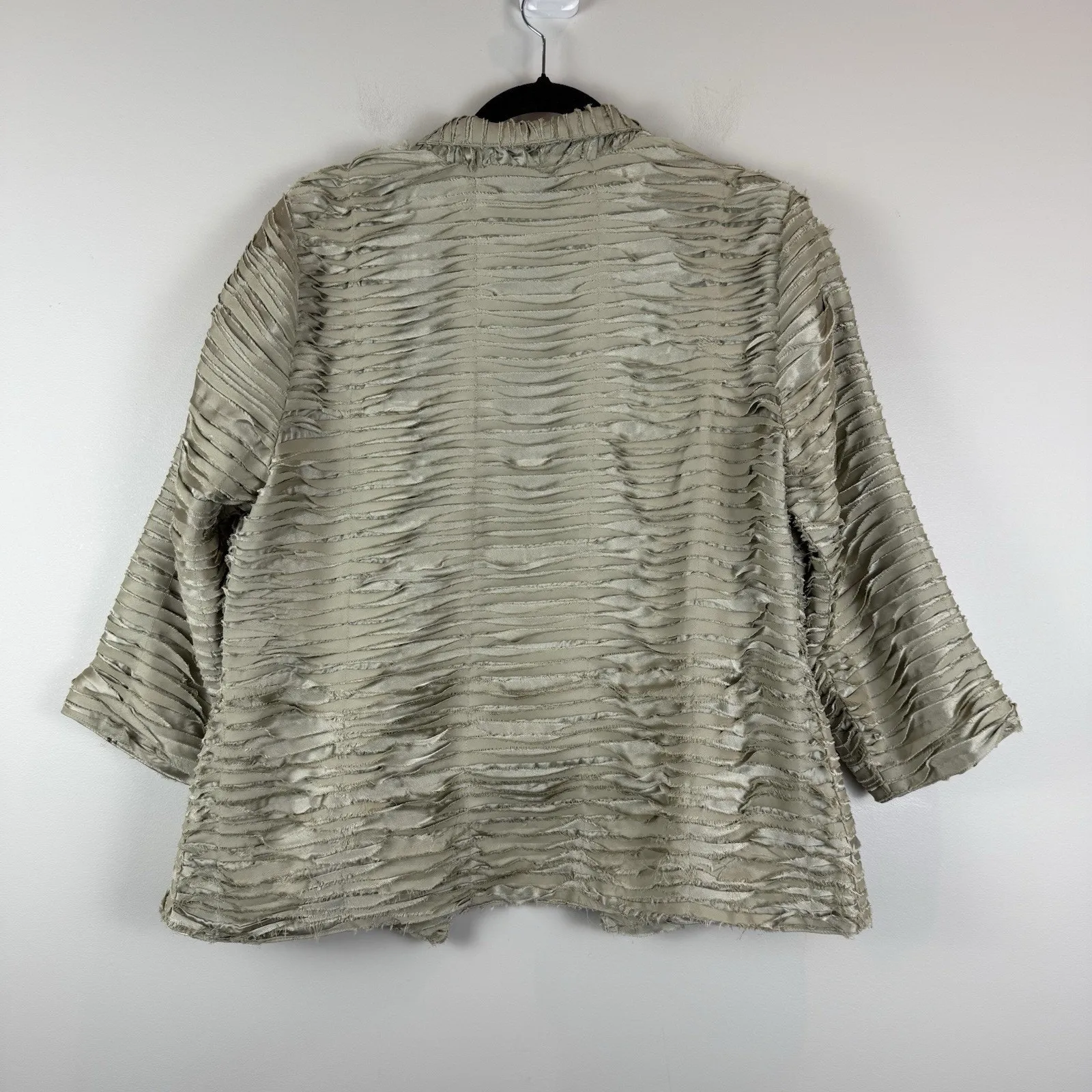 Chico's Pleated Jacket Womens 2‎ US Large Silver Funky Open Front Retro Topper - Image 5