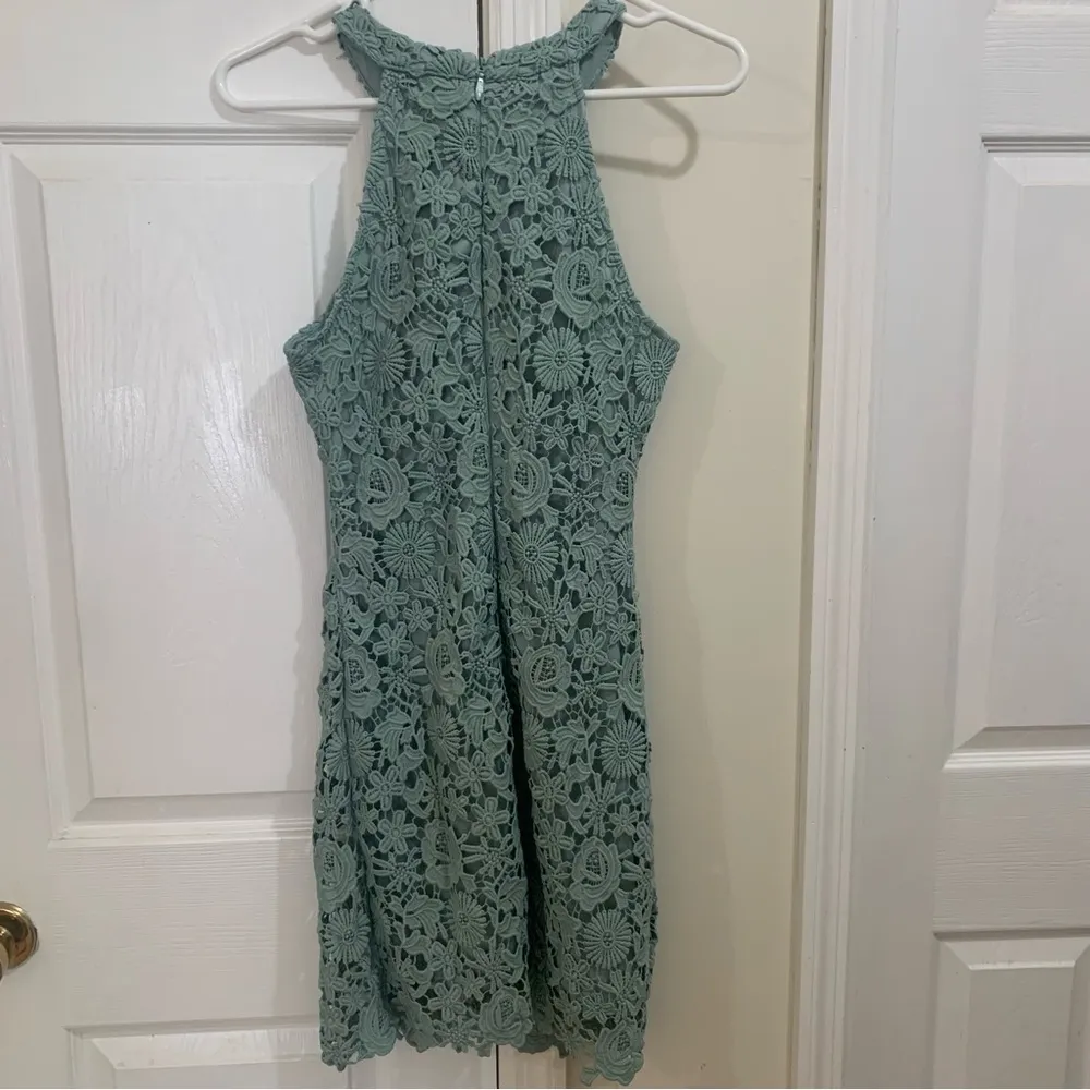 Lulu’s Halter Style Dress with Lace Overlay in Sage Seafoam Green Size Small - Image 2