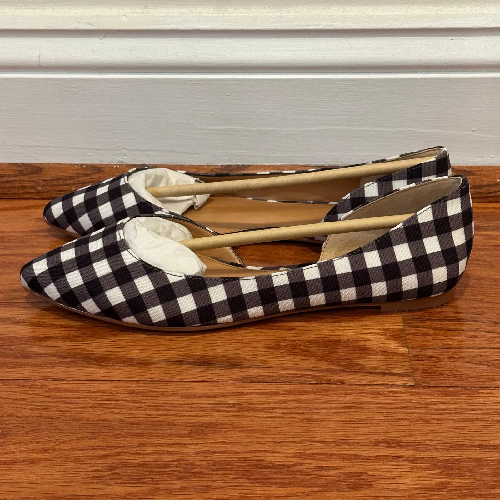 New J. Crew Black Gingham Print D'Orsay Flats sz 7 - Image 2