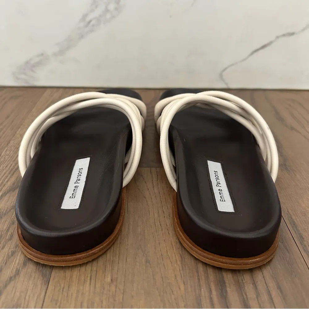 Emme Parsons Evvie Strappy Flat Slide Sandals in Cream and Brown Size 37 / 7 - Image 6