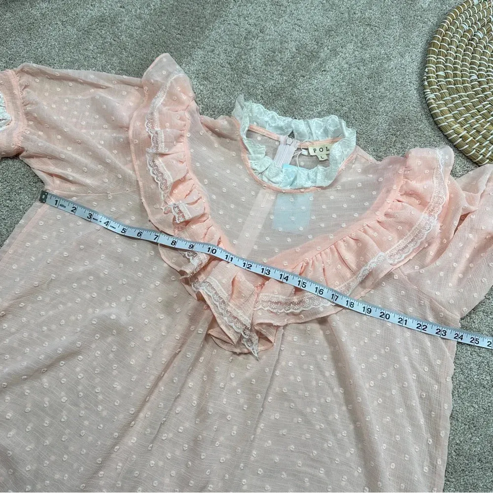 POL Shabby Chic Boho Cottagecore Blouse Ruffle Sheer Fairy Romantic Size L - Image 13