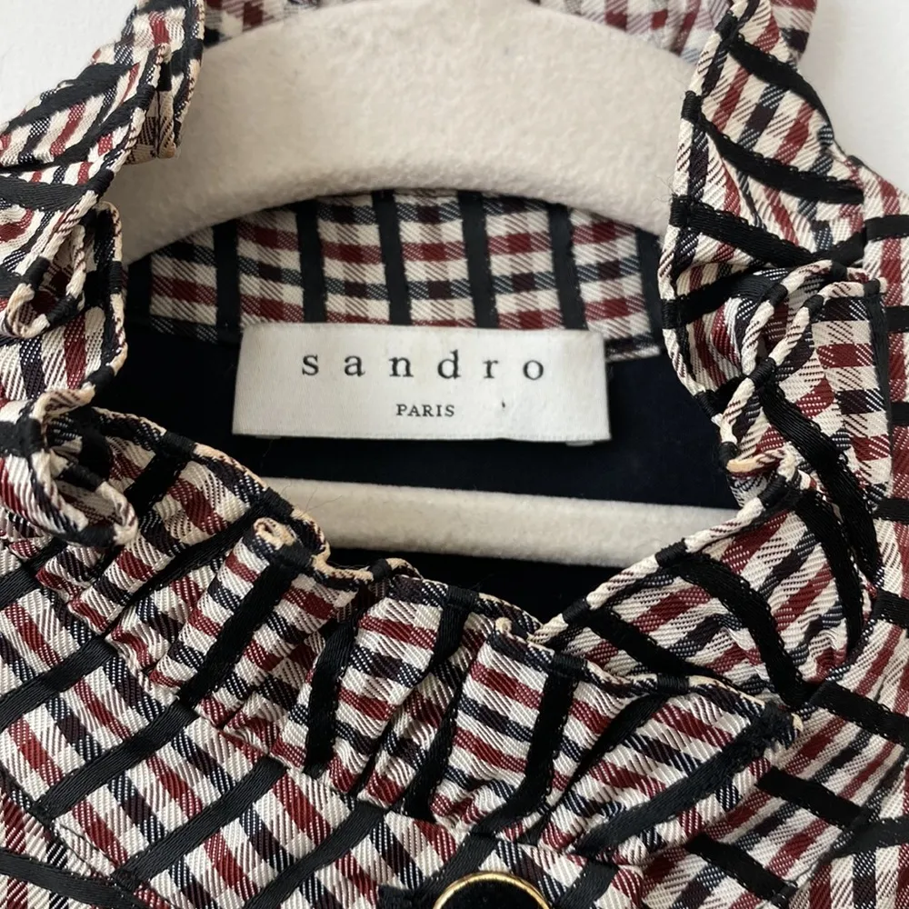 Sandro Checkered Printed Academia Style Ruffle Mini Dress Size: 36 - Image 4