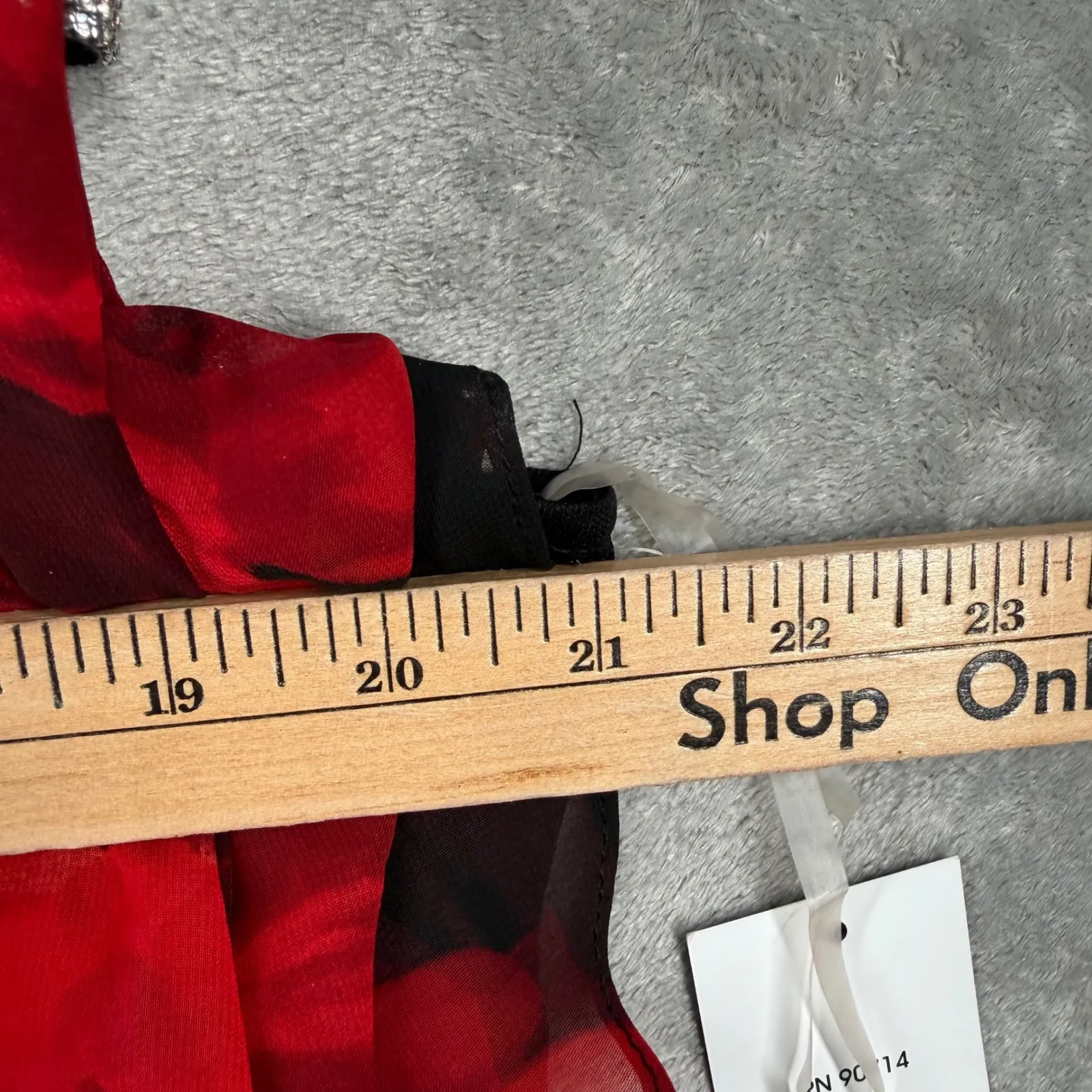 Prelude Red Floral Rhinestone Cold Shoulder Blouse Banded Waist Party Top Medium Size L - Image 12