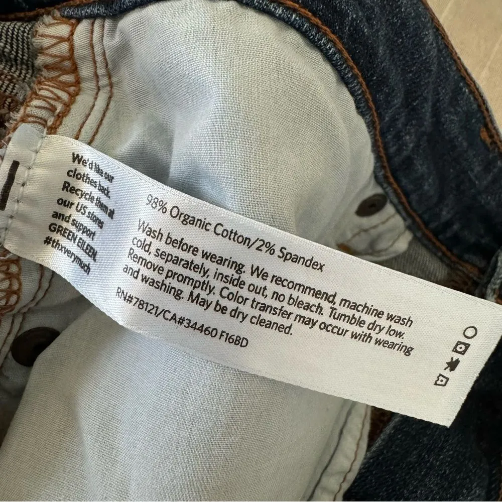 Eileen Fisher Organic Relaxed Straight Leg Cropped Blue Jeans Size 6 - Image 5