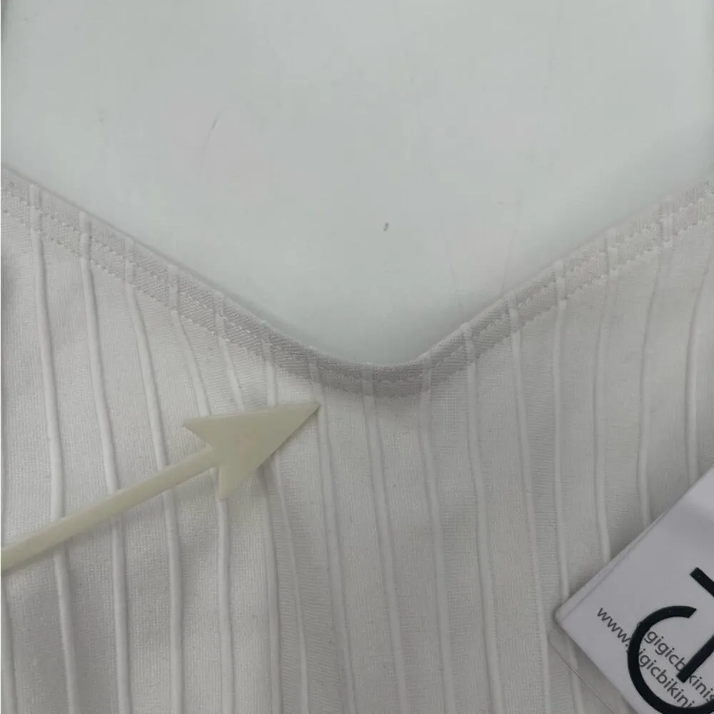 GIGI C Bikini Top Extra Small White Ribbed Beach Swim Designer Resort Coast NWT Size XS - Image 8