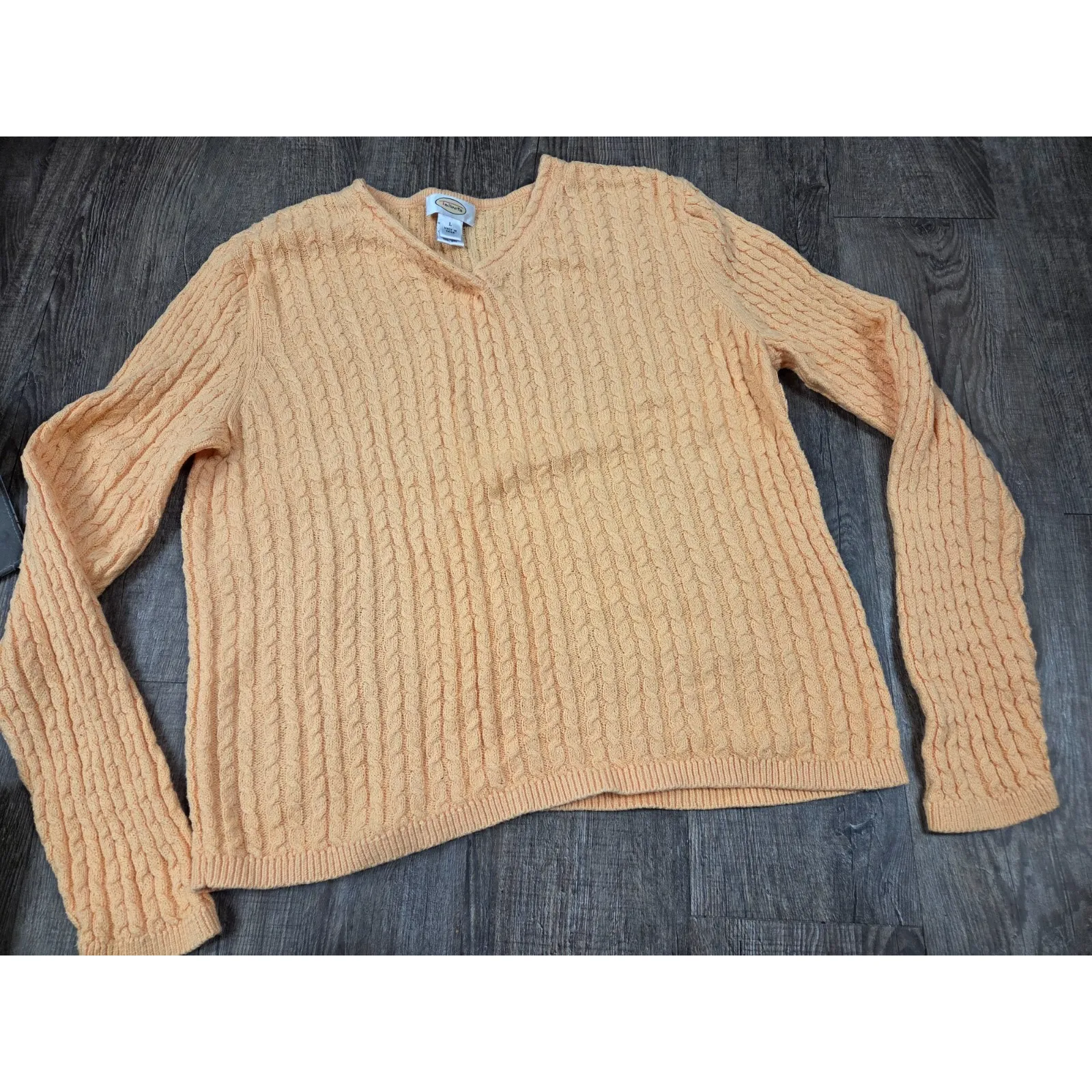 Talbots Orange Sherbet V Neck Cable Knit Pullover Sweater Tank Set Large - Image 3