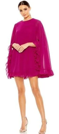 MAC DUGGAL Ruffle Long Sleeve Capelet Cocktail Minidress in Fuchsia Size US 0 - Image 1