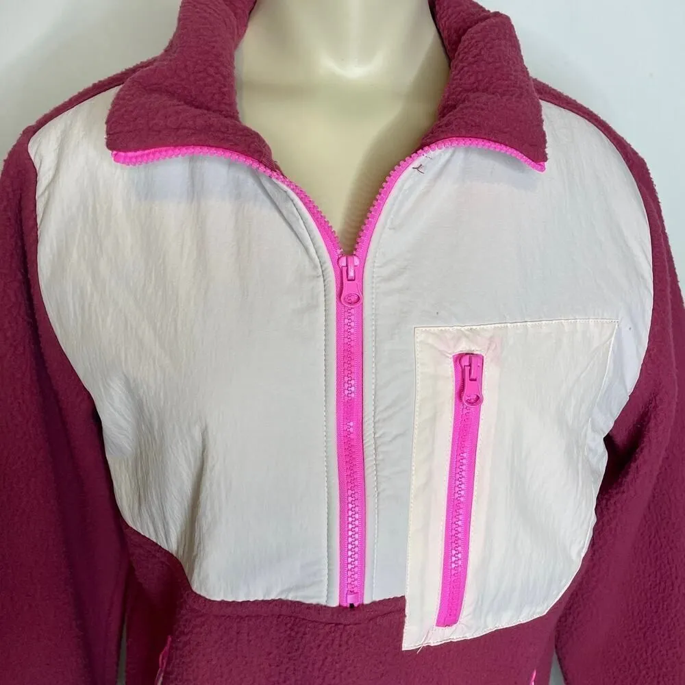 NWT Te Verde Quarter Zip Pullover SMALL Pink White Colorblock Fleece Sweatshirt - Image 2