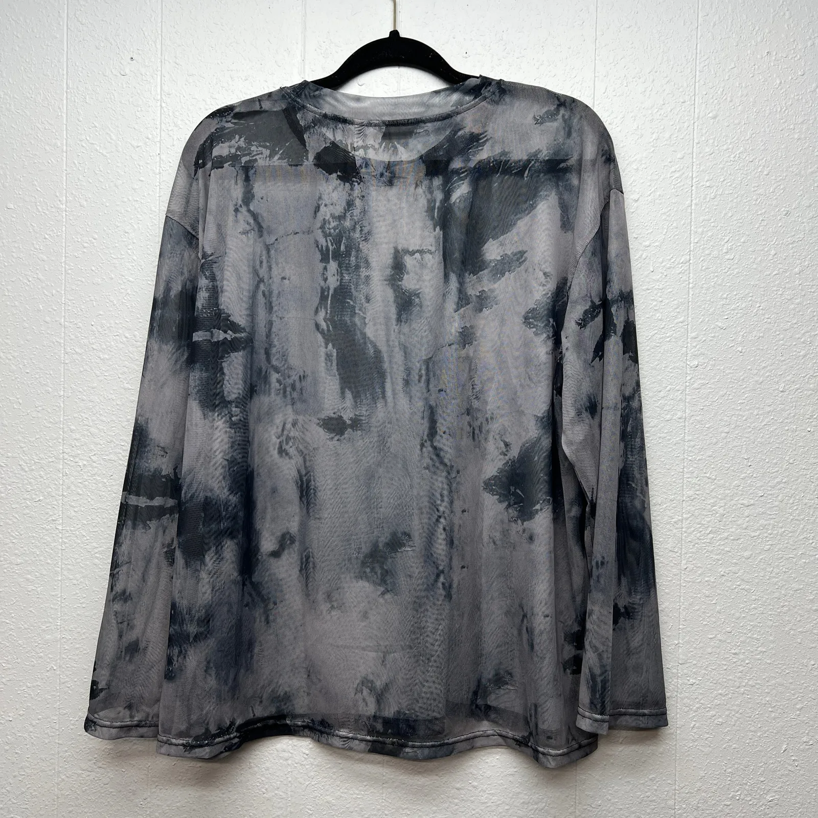 Womens Mesh Tie Dye Top Womens XL Wide Sleeve Whimsigoth Grunge Y2K Coquette Gray - Image 5