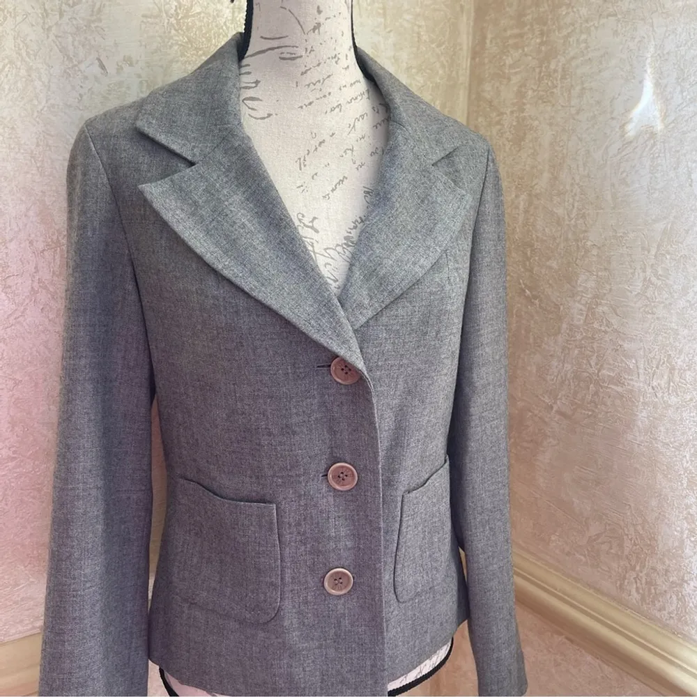 TORY BURCH 100% Wool Gray Blazer Jacket Academia Office Career Business Size 6 - Image 3