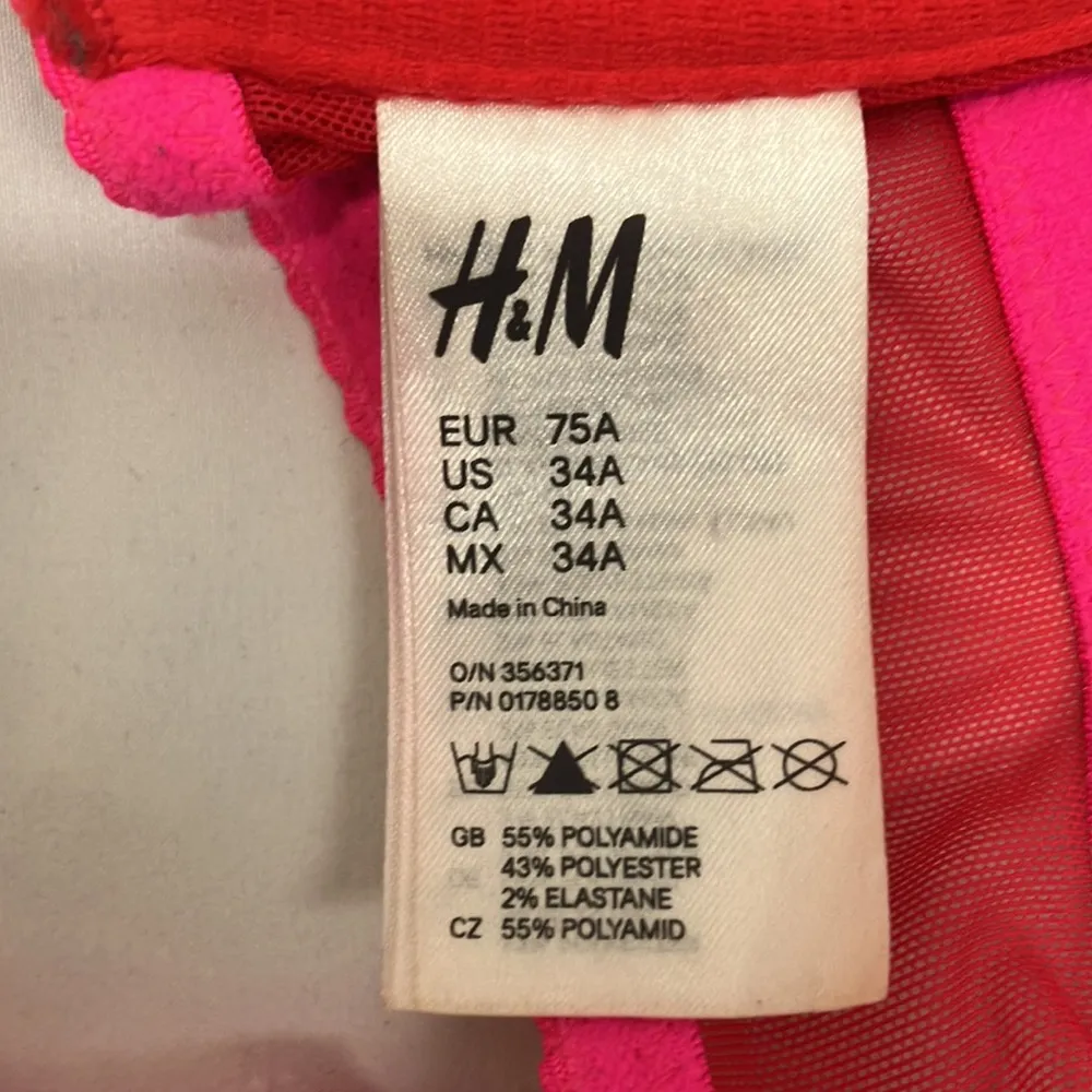 H&M red and hot pink mesh and floral print bra woman’s size 34 A - Image 7