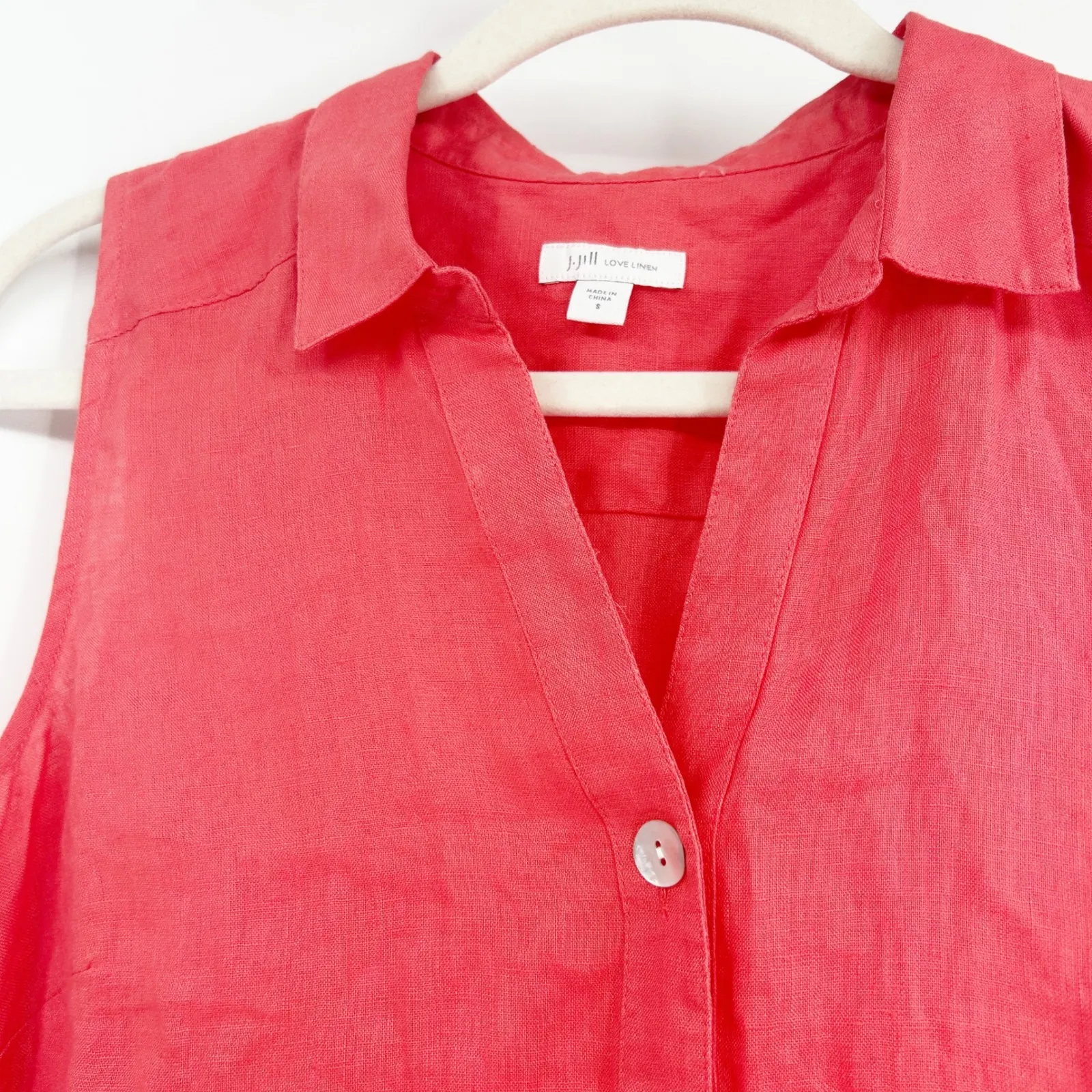 J. Jill Love Linen Womens Beachy Lagenlook Button Down Tank Top Size S Coral Orange - Image 5