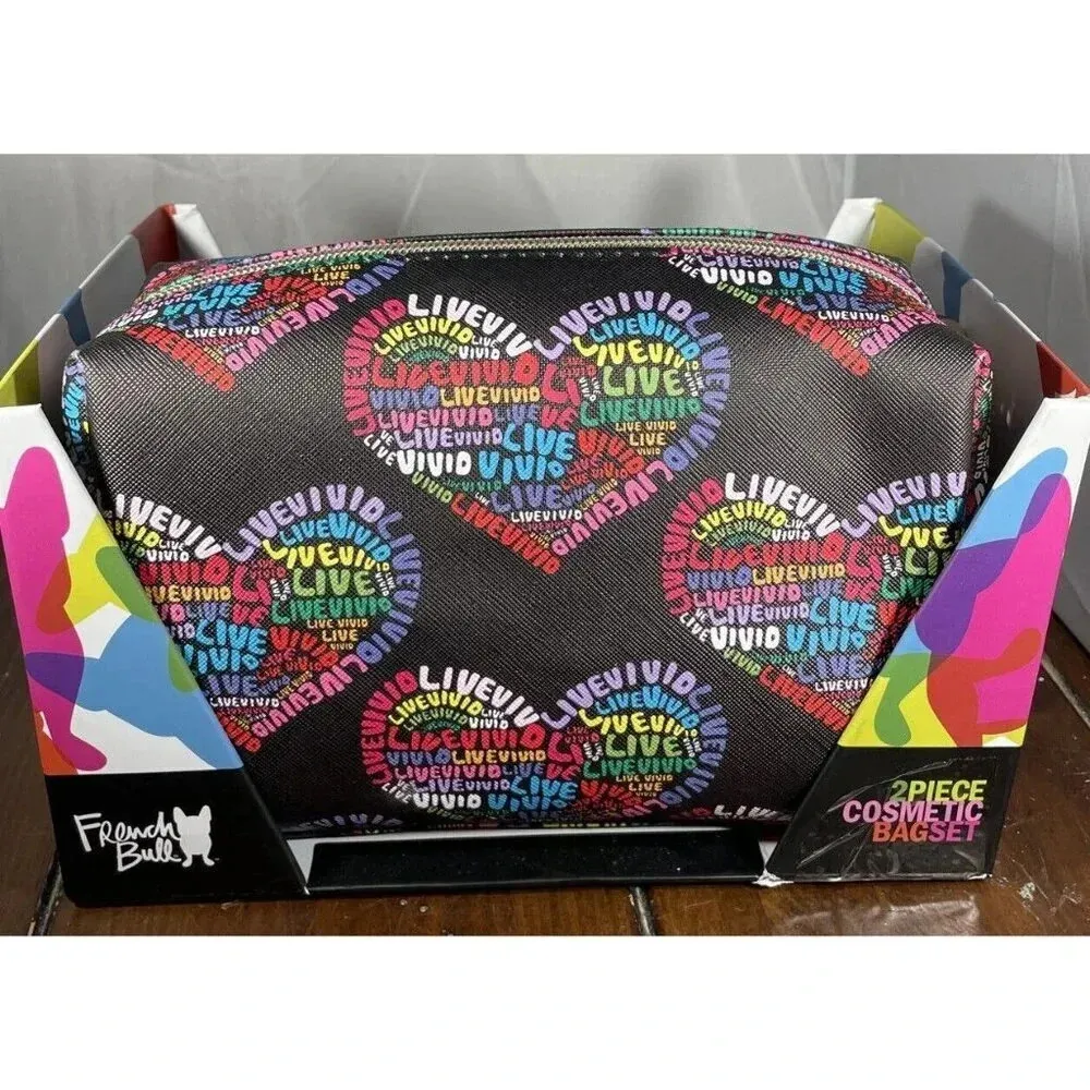 French Bull Bulldog Dog 2 Piece Cosmetic Makeup Bag Set Multicolor LiveVivid NEW Pink - Image 2