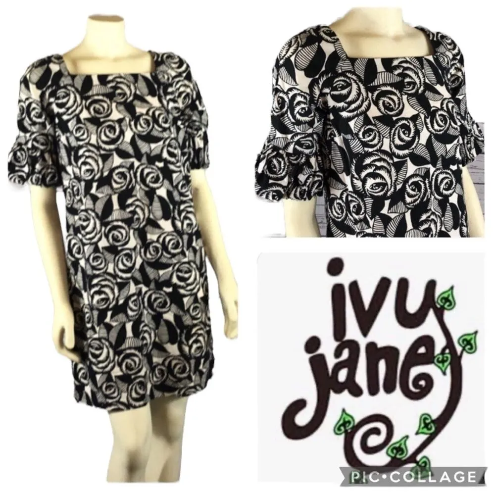 Ivy Jane black & white floral bell short sleeved dress size small - Image 4