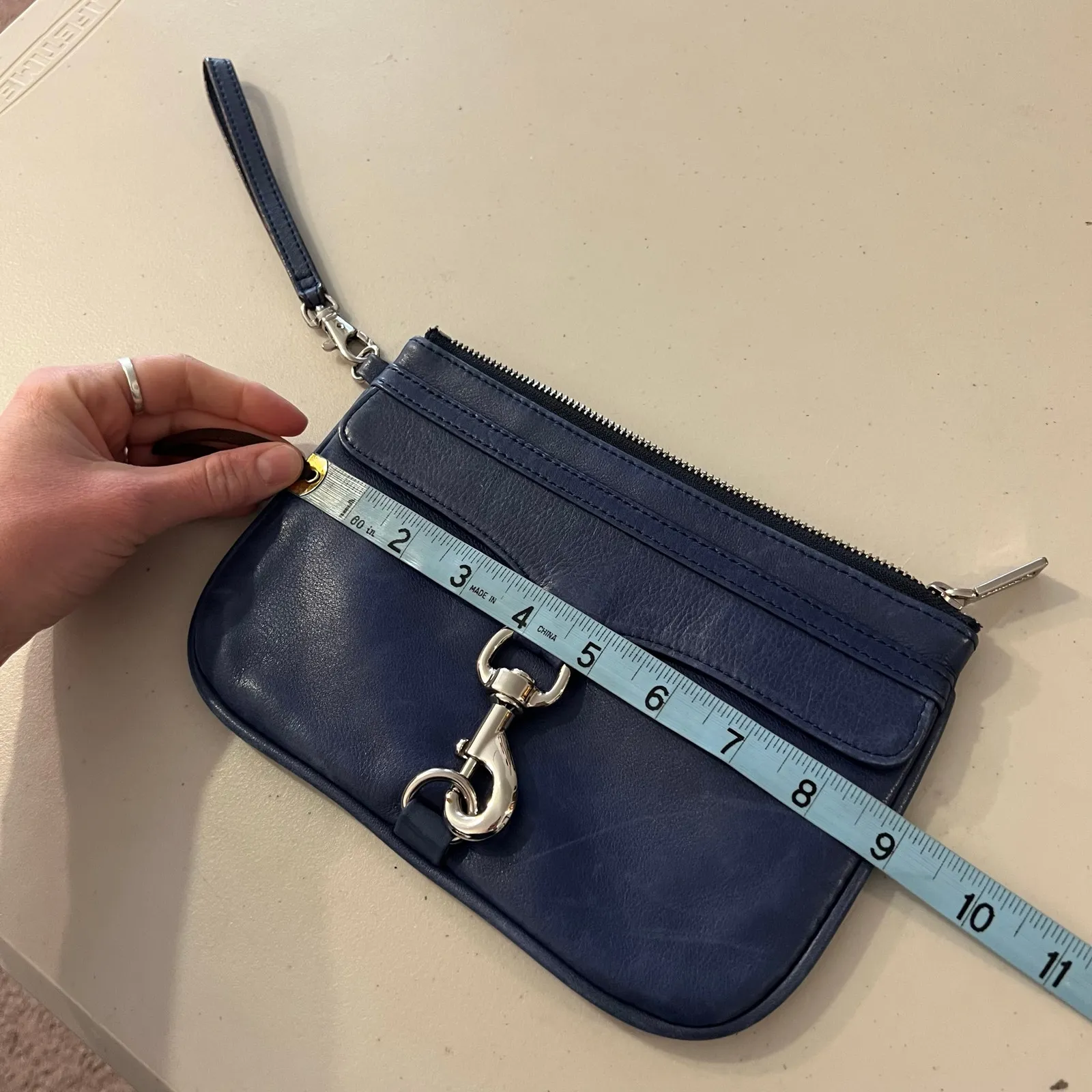 Rebecca Minkoff Blue Soft Genuine Leather Silver Clip Small Wristlet Bag - Image 9