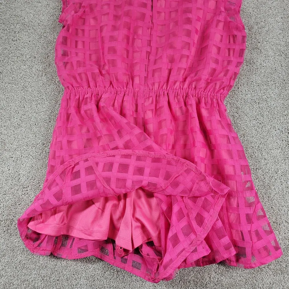 She + Sky Romper Womens L Bright Pink Windowpane Sleeveless V-Neck Lined New - Image 8