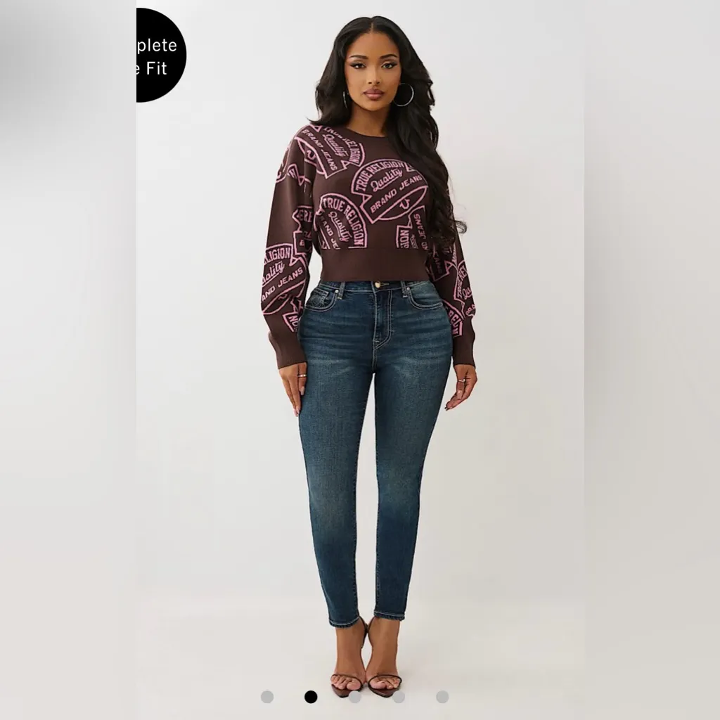 NWT True Religion women’s Monogram Jacquard Sweater sz L - Image 7