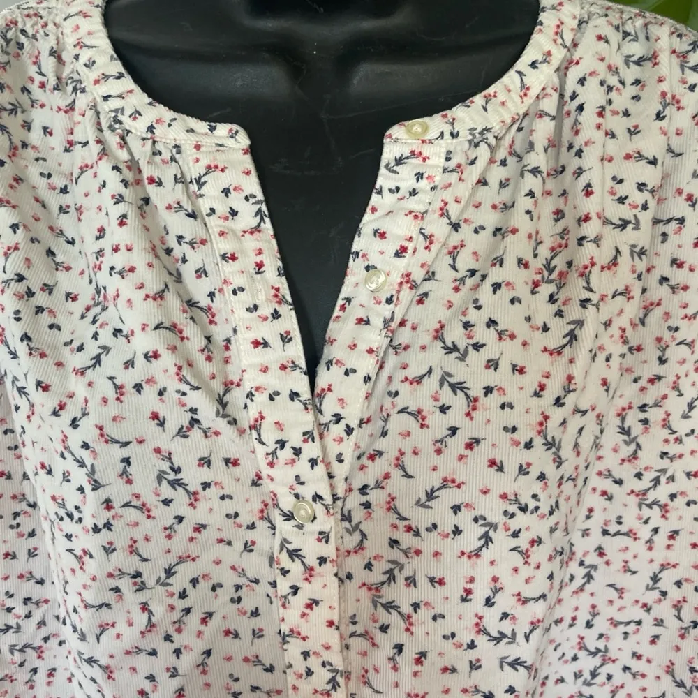 Ditsy Floral Oversized Corduroy Tie Sleeve Top Womens size XL  Cotton - Image 4