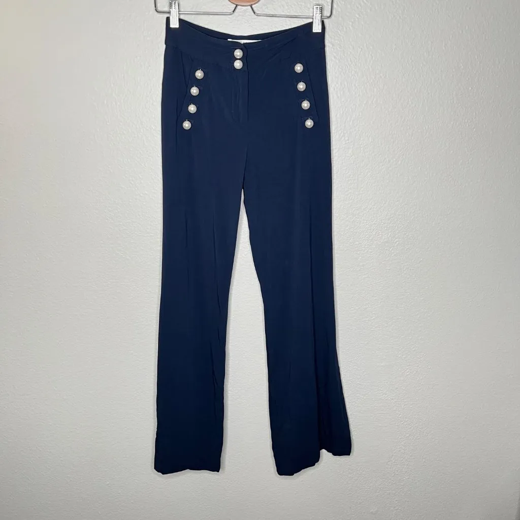 Veronica Beard Adley Sailor Navy Pearl Button-Front Wide-Leg Pants Size 2 - Image 2