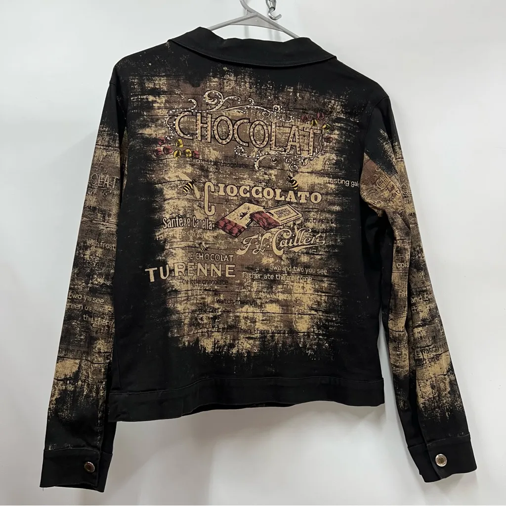 Vintage Cactus M Black Brown Chocolat theme rhinestone button down Jean Jacket Size M - Image 11