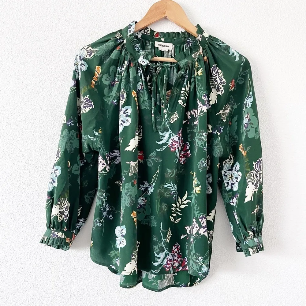 Zadig & Voltaire Theresa Floral Print Silk Top in Green - Image 3
