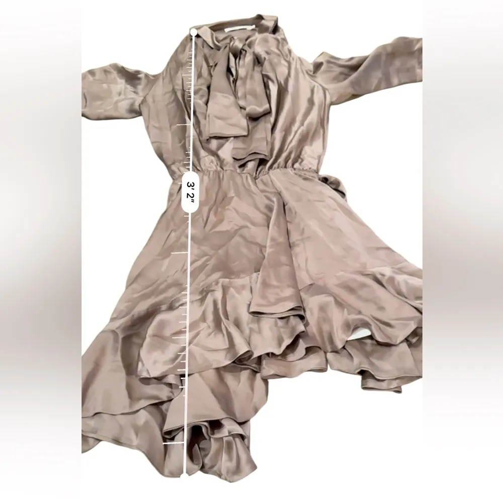 Zimmerman 100% Silk Sueded Billow Cold Shoulder Tie Asymmetrical Mini Dress Sz 6 - Image 15