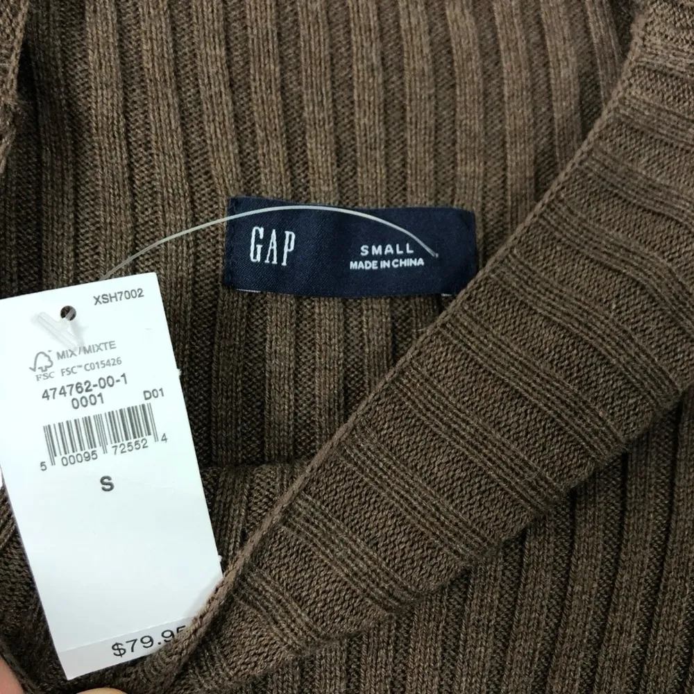 New Gap Mockneck Cutout Ribbed Midi Sweater Fall Dress Cozy Brown Long Sleeve - Image 4