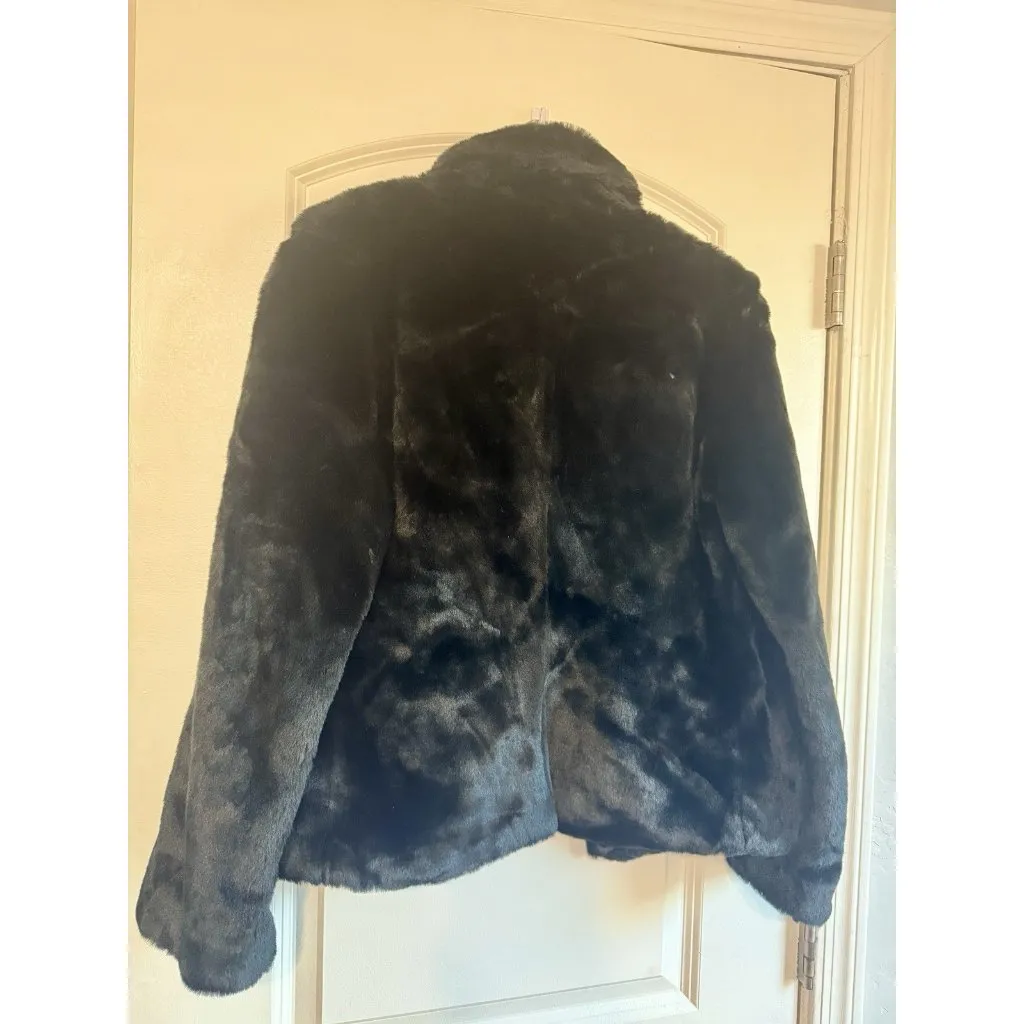 Guess Jeans Glamour faux fur Glam black statement coat Y2K Women’s L Italy - Image 3