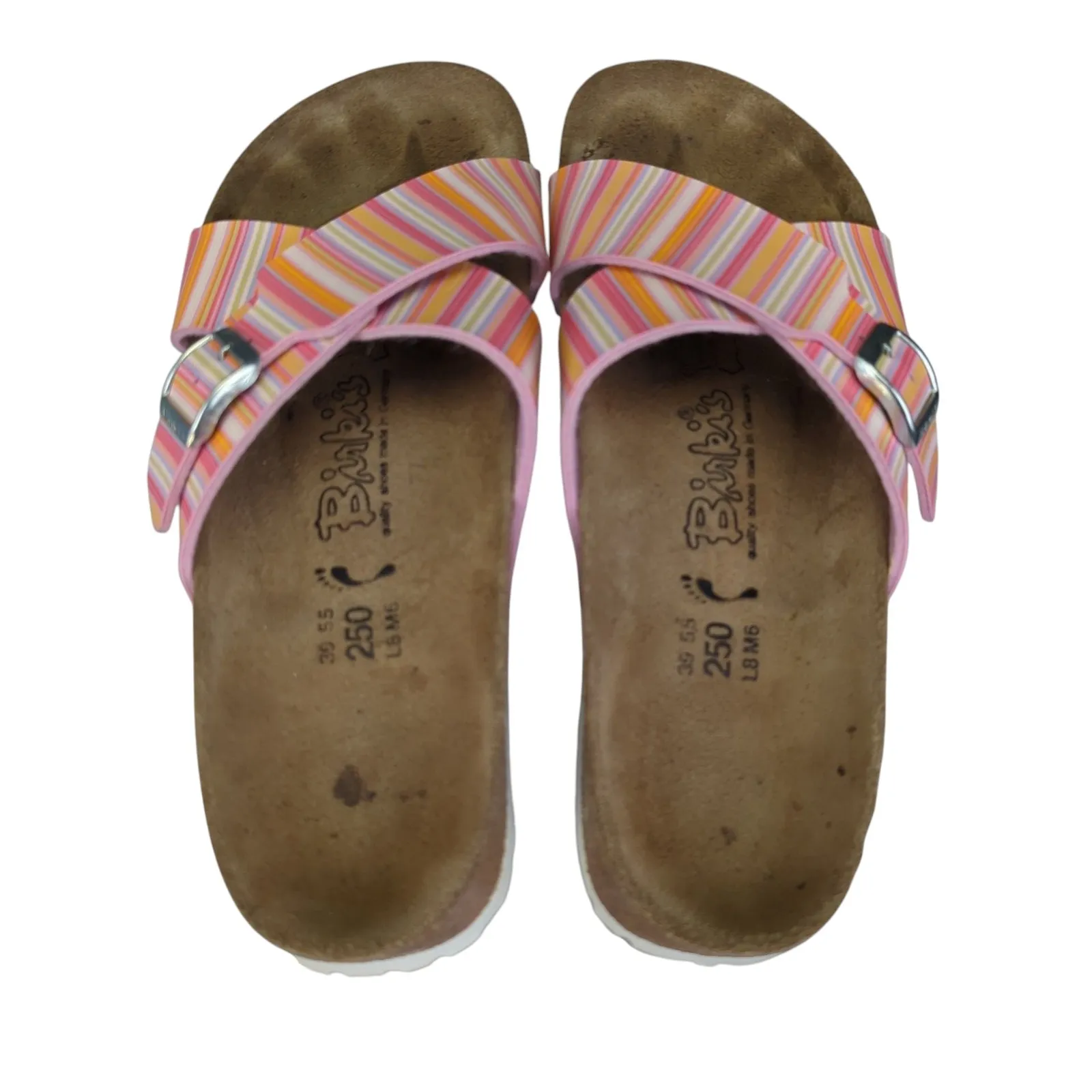 Birkis Birkenstock Santos X Strap‎ Striped Cross Adjustable Buckle Sandals 39 8 Pink Size 10 - Image 5
