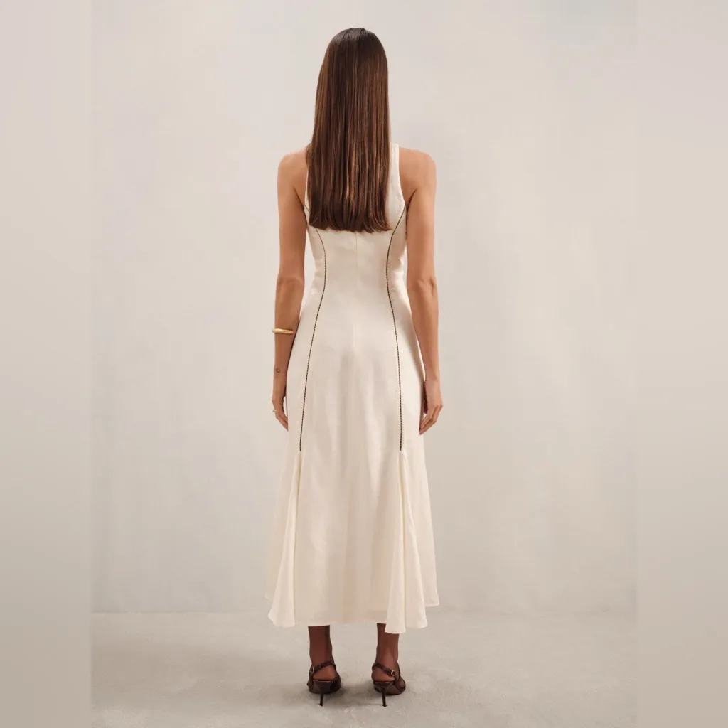 REISS INAYA  LCRAFT-STITCH SLEEVELESS MIDI DRESS IN IVORY/BLACK, Size 4, $455 - Image 6