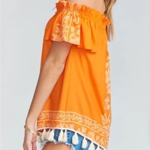 Show‎ Me Your MuMu Orange White Woodstock Tassel Tunic Printed Top Size M… - Image 2