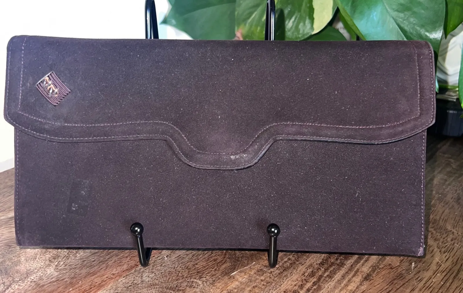 Dominic Romano Suede Clutch Bag Evening Purse Party Elegant Brown - Image 1