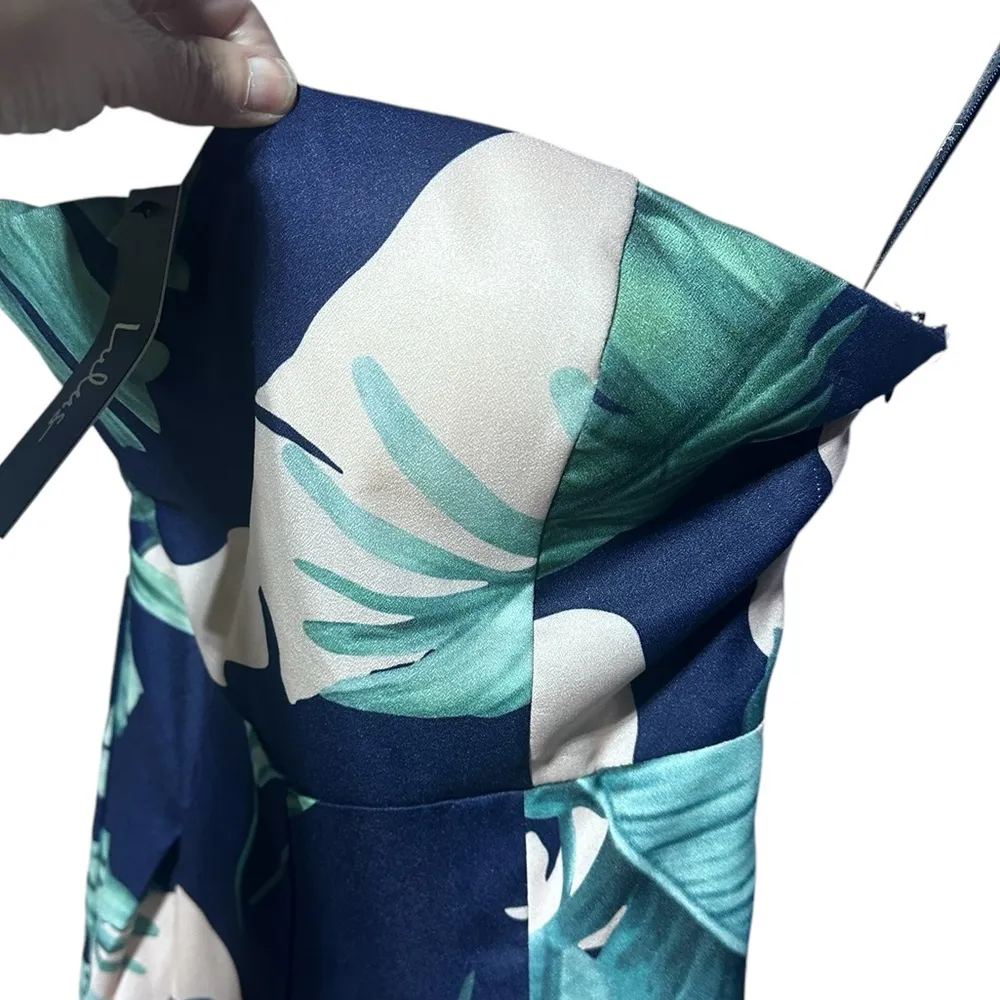 Rainforest Blooms Navy Blue Print Strapless Midi Jumpsuit Large - Image 7