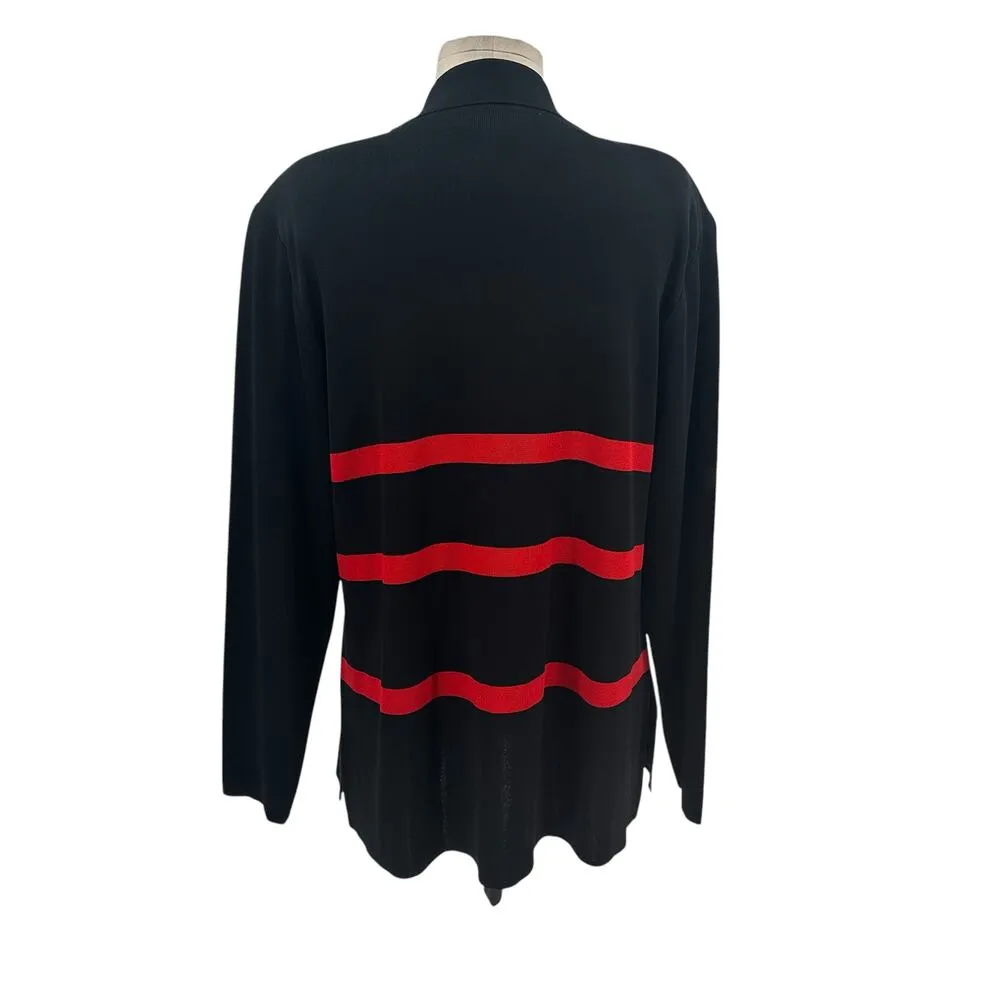 Exclusively Misook Black Red Striped Button Cardigan‎ Sweater Blazer Size Large - Image 7