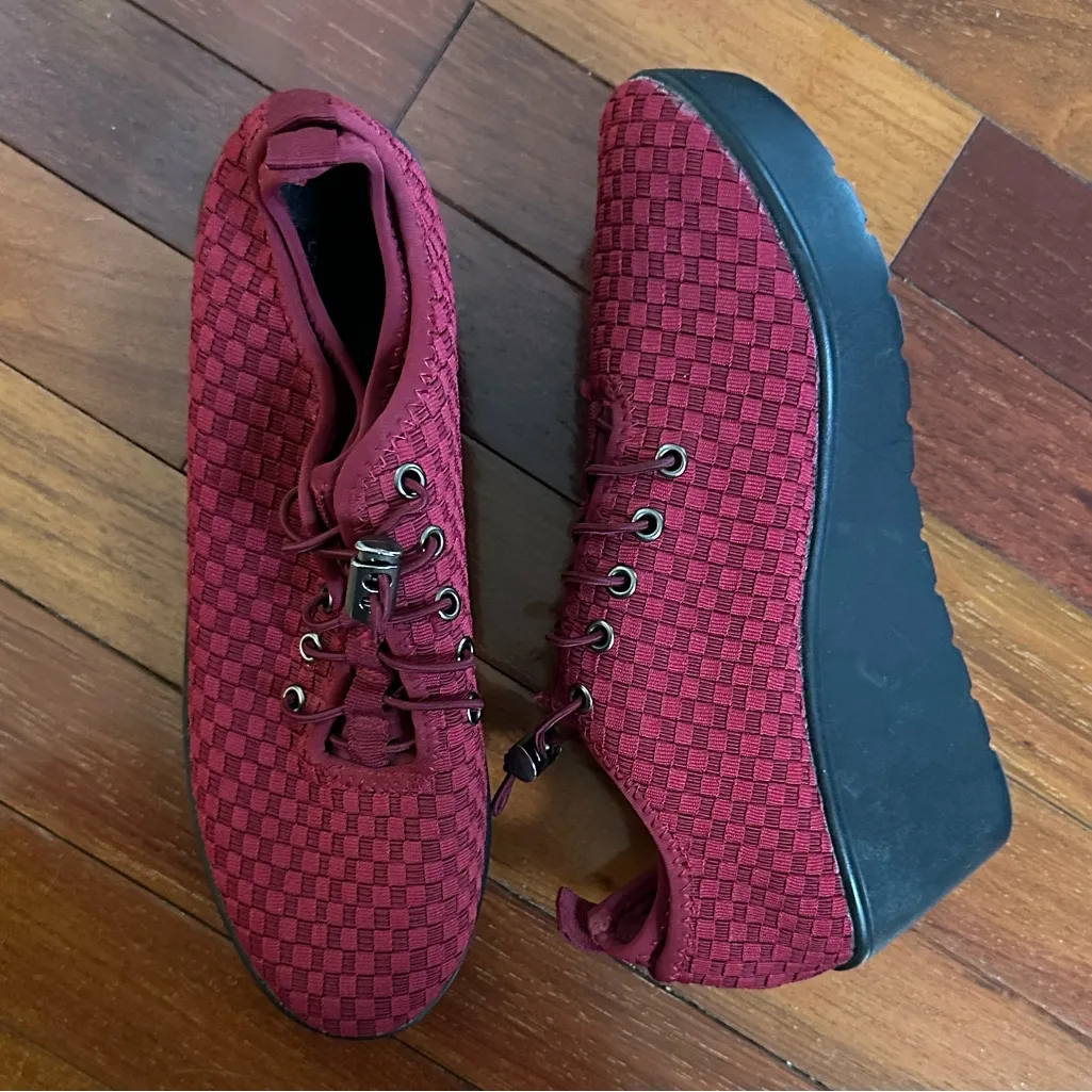 Steve Madden Comfort Wedge Shoes Red Woven Women’s Size 8 Toggle Lace Stretch - Image 11