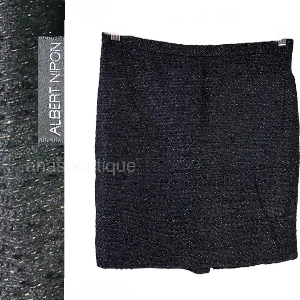 Albert Nipon tweed textured metallic pencil skirt women’s Size XL Black - Image 2