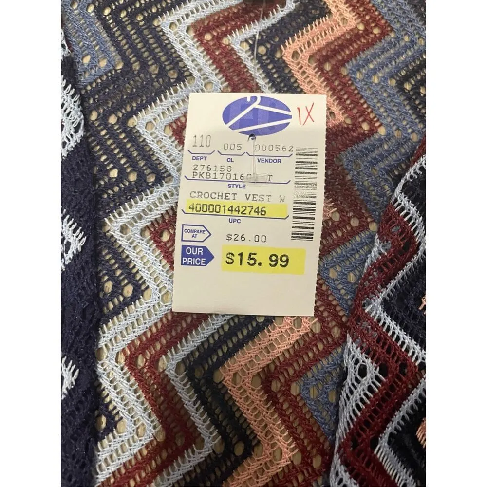 Almost Famous Blue and Pink ZigZag Vest Fringe 1X New - Image 3