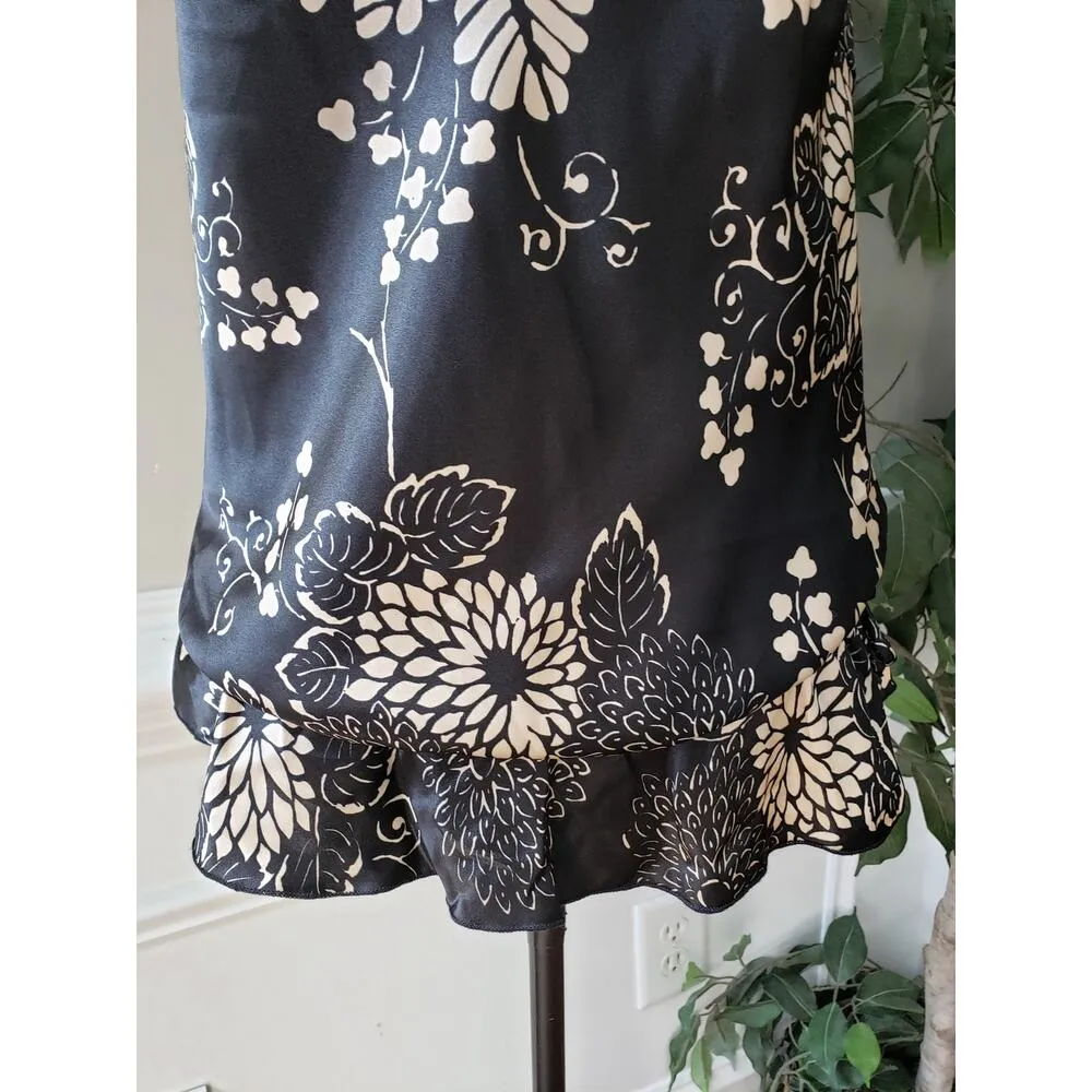 Voice Tank Top Womens XL Black Floral Sleeveless Keyhole Ruffle Trim Halter Neck - Image 8