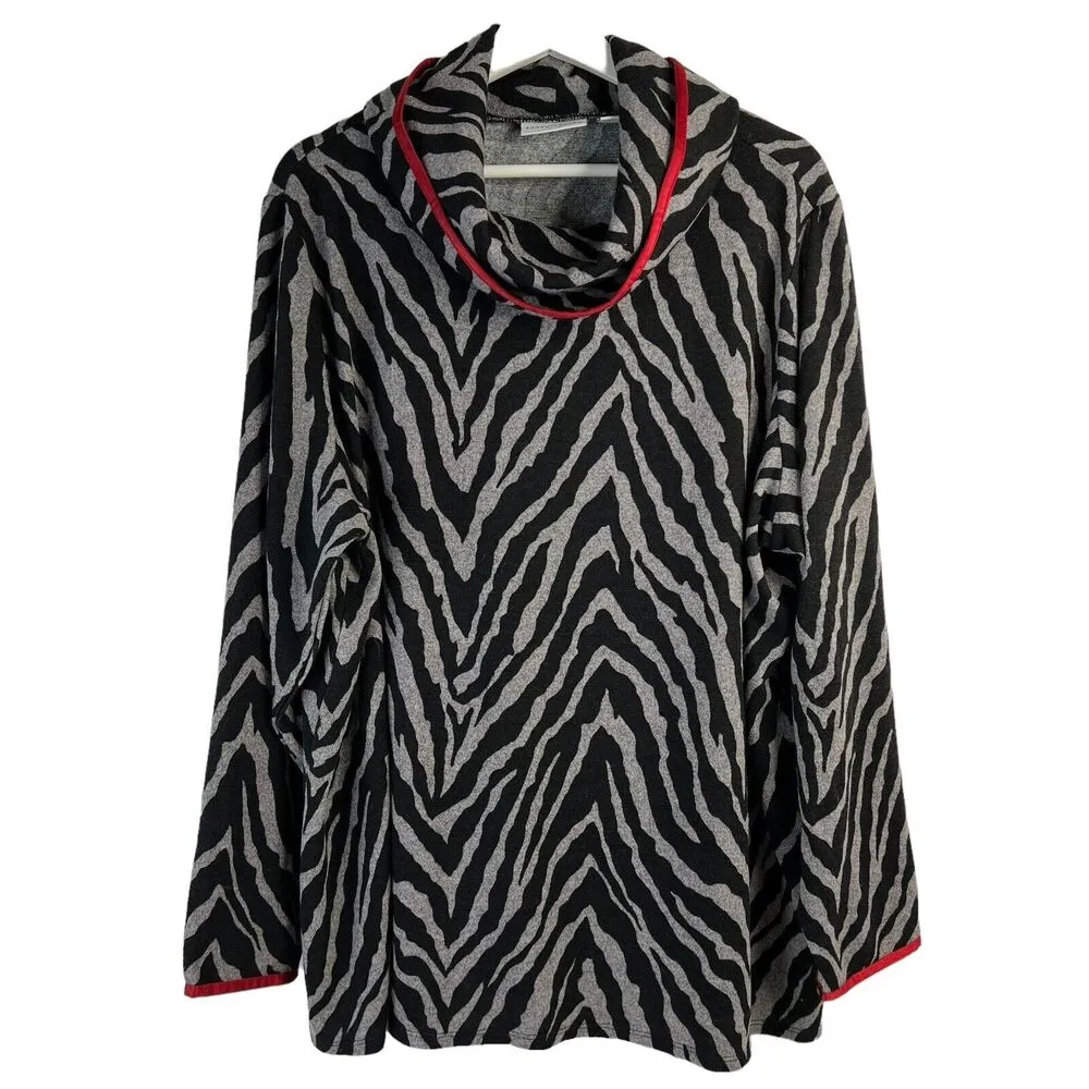 Susan Graver Weekend Plus Size 2X Animal Printed Cowl Neck Sweater Knit Top Grey - Image 2