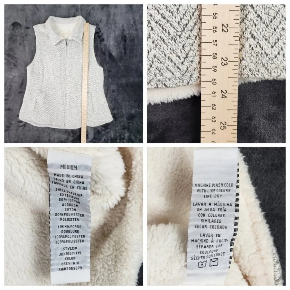 Altar'd State Gray Chevron Sherpa Vest Full Zip Size M Gray Fleece Lining - Image 6
