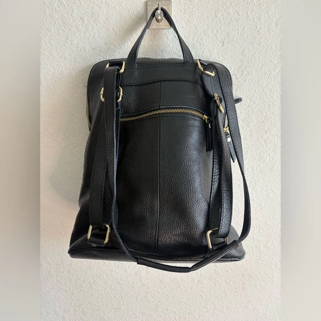 L. Credi Italian Pebbled Leather Convertible Backpack Crossbody Shoulder Bag Black - Image 2