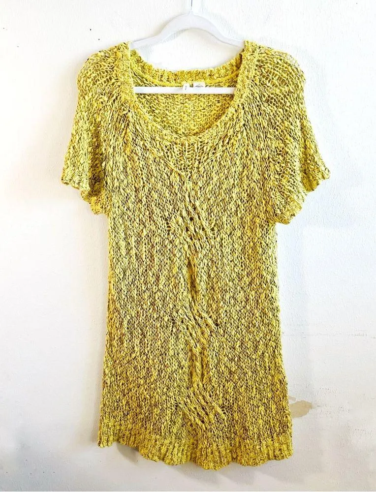Anthropologie Tunic Moth Julliet Knit Sweater Yellow Short Sleeve Sz M GUC - Image 3