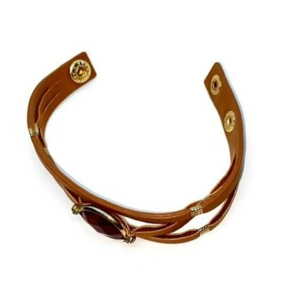 Faux-Leather Rhinestone Adjustable Bracelet - Image 5
