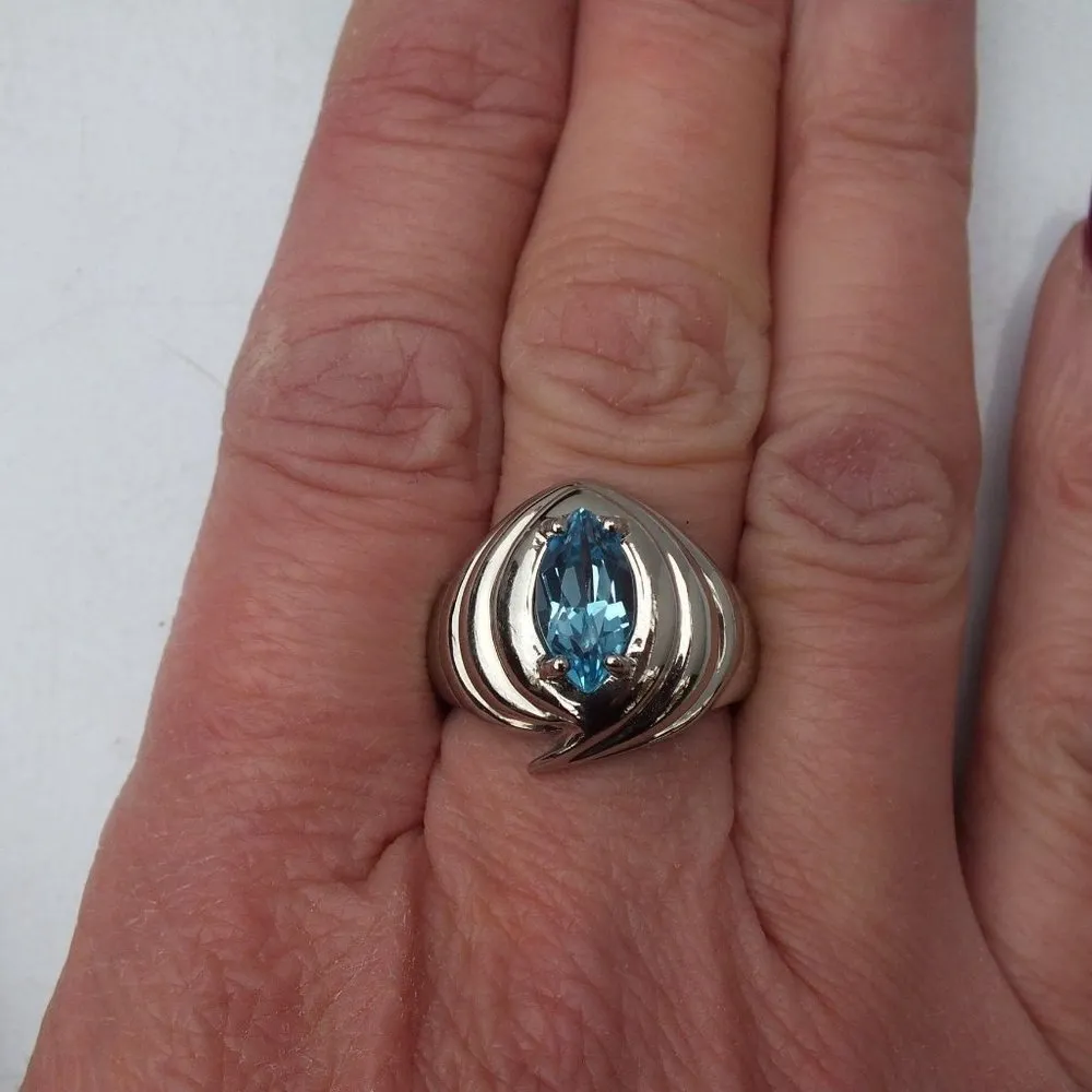 Sterling Silver Ring, Blue Sapphire, Marquise, Sz9 - Image 2