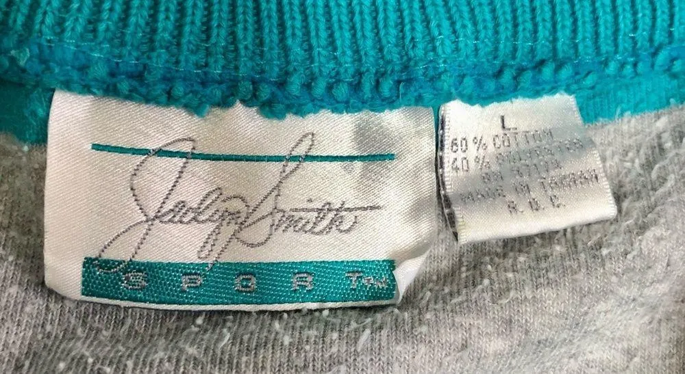 Vintage 90s Jaclyn Smith Sport Velour Stripes Teal & Grey Henley Sweatshirt sz L - Image 8