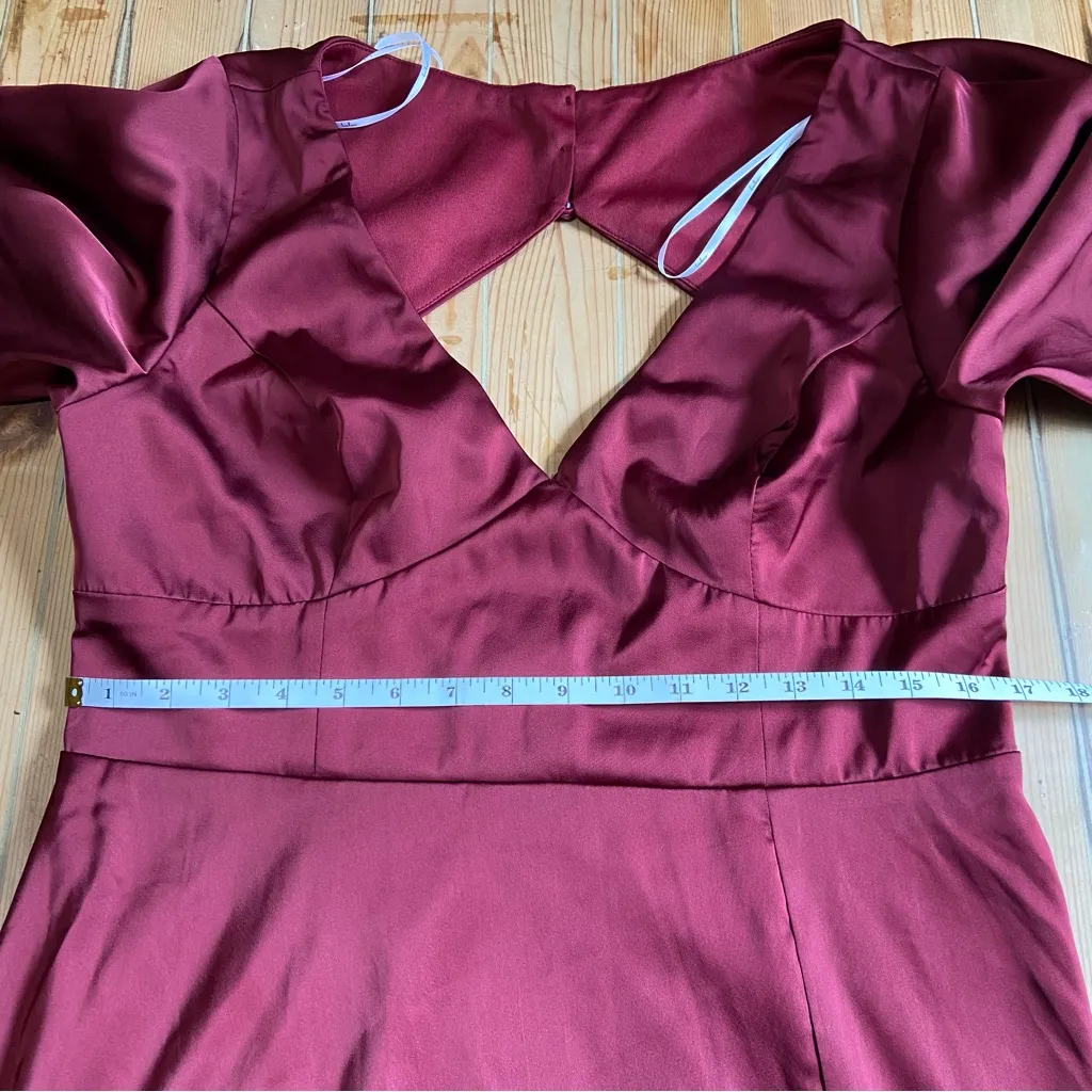 NWOT Lulus Elegant Confidence Red Satin Flutter Sleeve Cutout Maxi Dress - Image 6