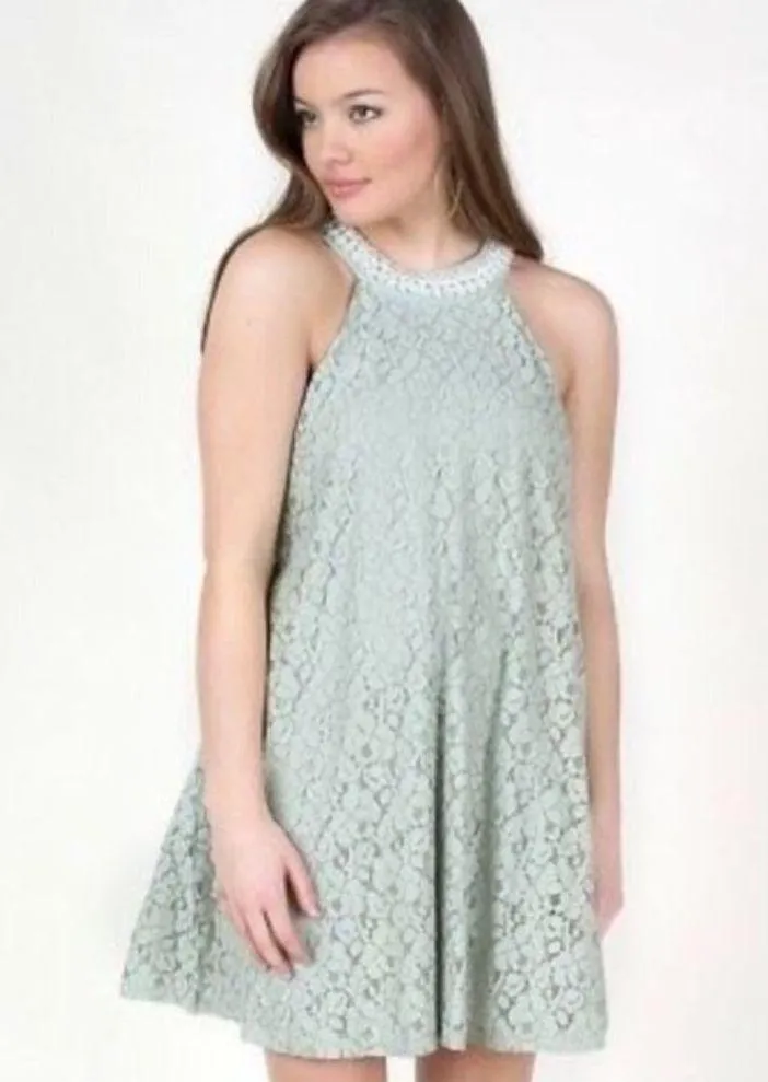 Altar’d State Alanna Pearl Sleeveless Swing Dress Mint Green - Image 2